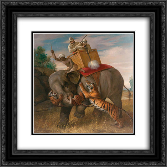 Tigerjagd 20x20 Black Ornate Wood Framed Art Print Poster with Double Matting by Riviere, Briton