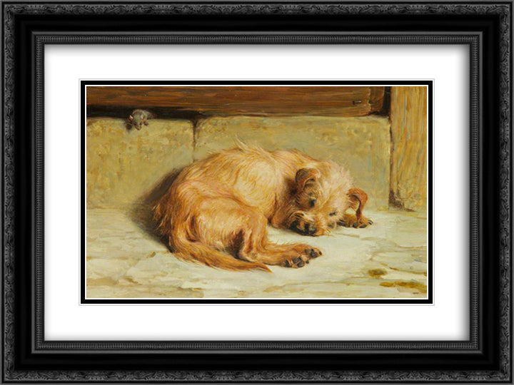 Watching Dog 24x18 Black Ornate Wood Framed Art Print Poster with Double Matting by Riviere, Briton