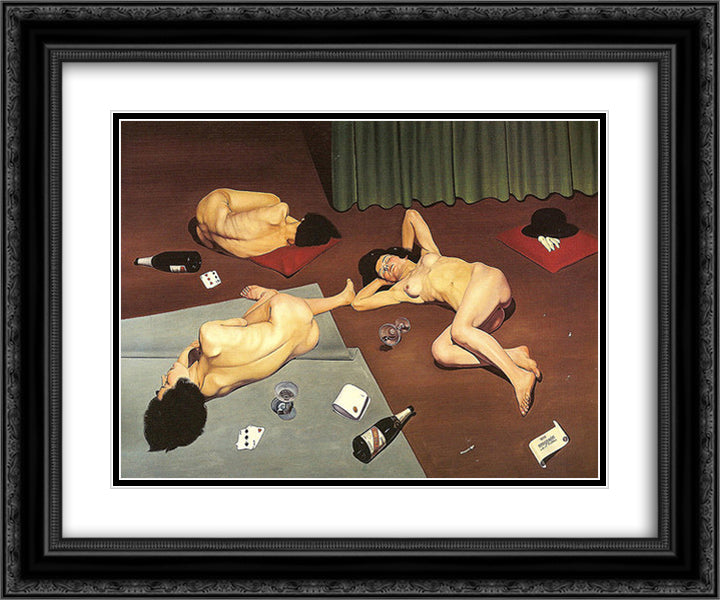 After the Orgy 24x20 Black Ornate Wood Framed Art Print Poster with Double Matting by San Pietro, Cagnaccio di