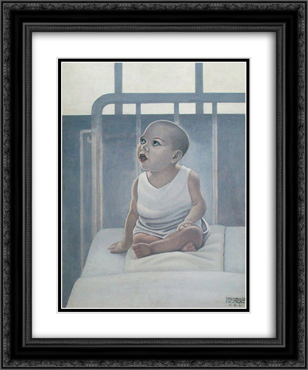 Bambino sul lettino 20x24 Black Ornate Wood Framed Art Print Poster with Double Matting by San Pietro, Cagnaccio di