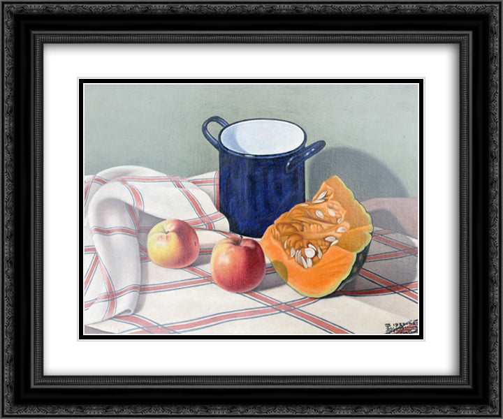 Natura morta con zucca 24x20 Black Ornate Wood Framed Art Print Poster with Double Matting by San Pietro, Cagnaccio di