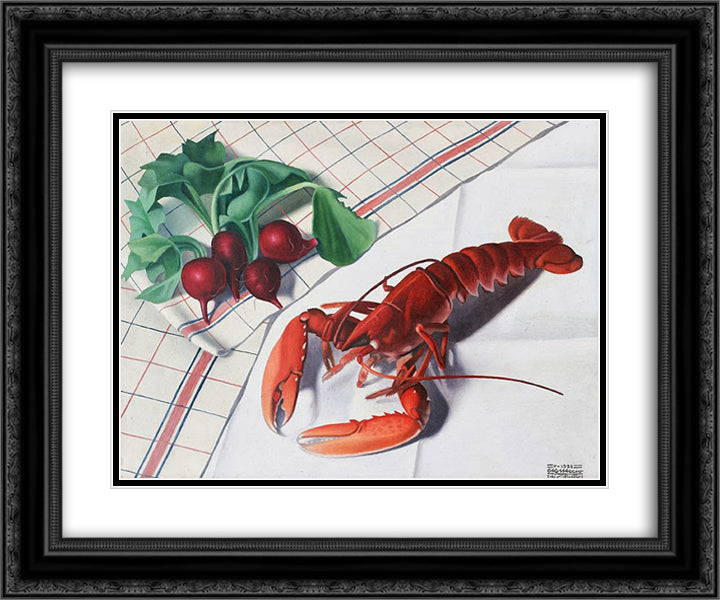 Still-life with Lobster and Radishes 24x20 Black Ornate Wood Framed Art Print Poster with Double Matting by San Pietro, Cagnaccio di