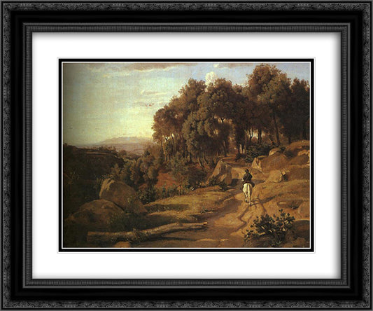 A View near Colterra 24x20 Black Ornate Wood Framed Art Print Poster with Double Matting by Corot, Jean Baptiste Camille