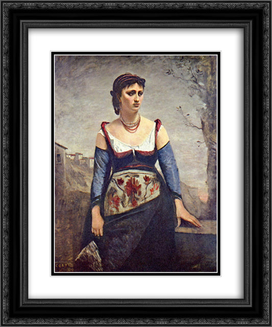 Agostina 20x24 Black Ornate Wood Framed Art Print Poster with Double Matting by Corot, Jean Baptiste Camille