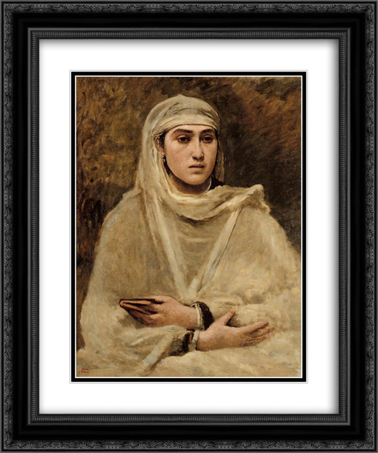 Algerian Woman 20x24 Black Ornate Wood Framed Art Print Poster with Double Matting by Corot, Jean Baptiste Camille