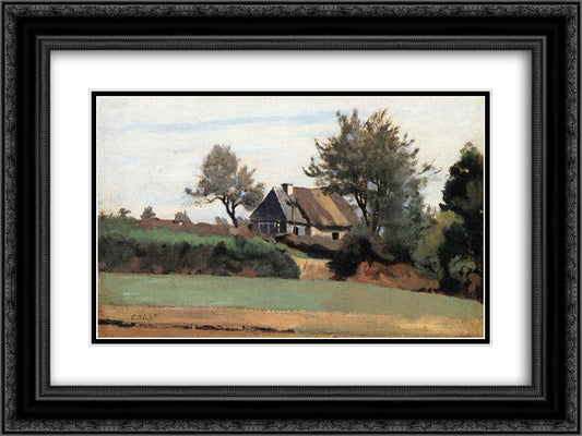 Archicourt, Near Arras 24x18 Black Ornate Wood Framed Art Print Poster with Double Matting by Corot, Jean Baptiste Camille