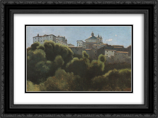 Ariccia, Palazzo Chigi 24x18 Black Ornate Wood Framed Art Print Poster with Double Matting by Corot, Jean Baptiste Camille