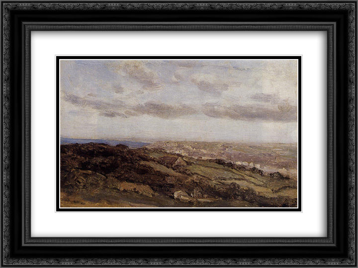 Bologne sur Mer, View from the High Cliffs 24x18 Black Ornate Wood Framed Art Print Poster with Double Matting by Corot, Jean Baptiste Camille
