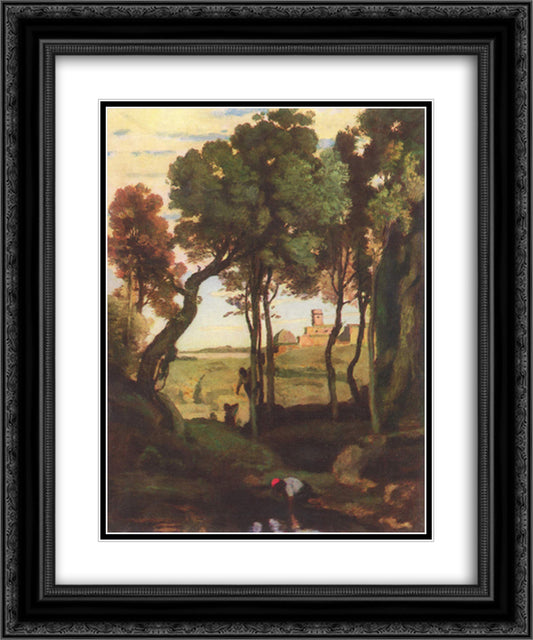 Castel Gandolfo 20x24 Black Ornate Wood Framed Art Print Poster with Double Matting by Corot, Jean Baptiste Camille