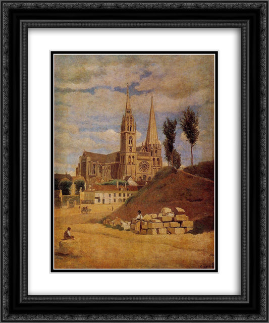 Chartres Cathedral 20x24 Black Ornate Wood Framed Art Print Poster with Double Matting by Corot, Jean Baptiste Camille