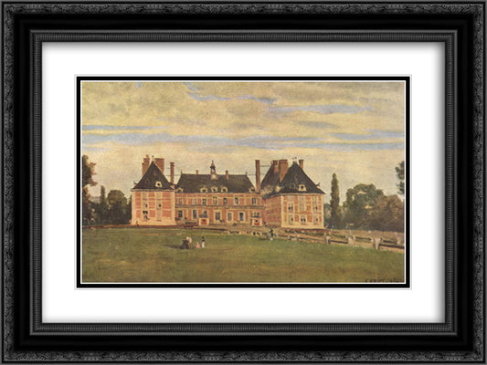 Chateau de Rosny 24x18 Black Ornate Wood Framed Art Print Poster with Double Matting by Corot, Jean Baptiste Camille