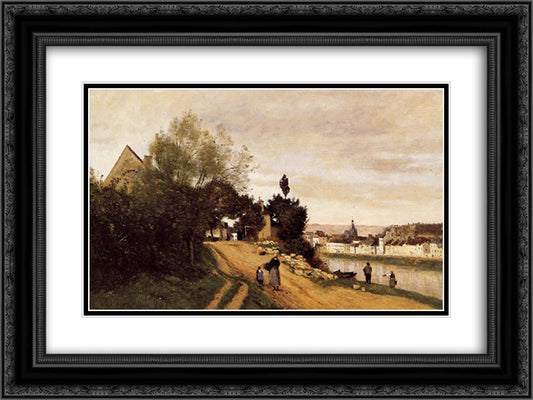 Chateau Thierry 24x18 Black Ornate Wood Framed Art Print Poster with Double Matting by Corot, Jean Baptiste Camille