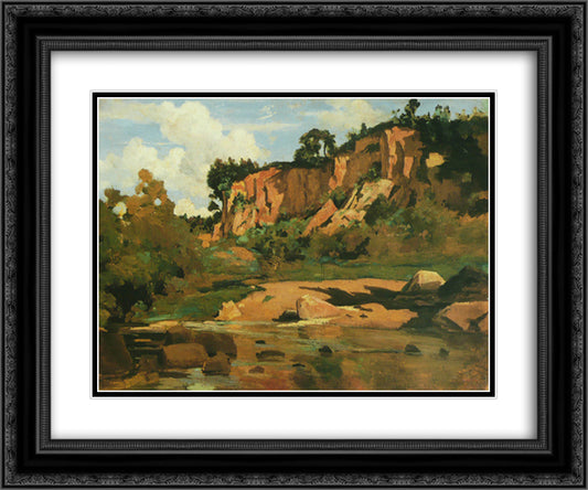 Civita Castellana 24x20 Black Ornate Wood Framed Art Print Poster with Double Matting by Corot, Jean Baptiste Camille