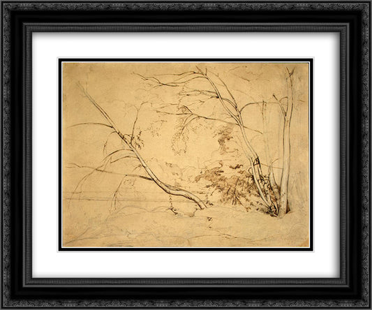 Clump of Trees at Civita Castellana 24x20 Black Ornate Wood Framed Art Print Poster with Double Matting by Corot, Jean Baptiste Camille