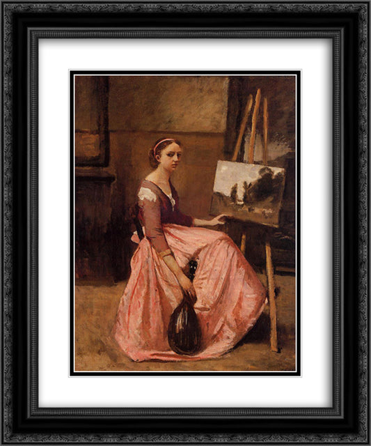 Corot's Studio 20x24 Black Ornate Wood Framed Art Print Poster with Double Matting by Corot, Jean Baptiste Camille