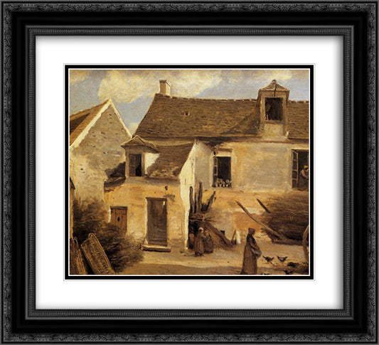 Courtyard of a bakery near Paris (Courtyard of a House near Paris) 22x20 Black Ornate Wood Framed Art Print Poster with Double Matting by Corot, Jean Baptiste Camille
