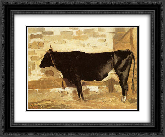 Cow in a Stable (also known as The Black Cow) 24x20 Black Ornate Wood Framed Art Print Poster with Double Matting by Corot, Jean Baptiste Camille