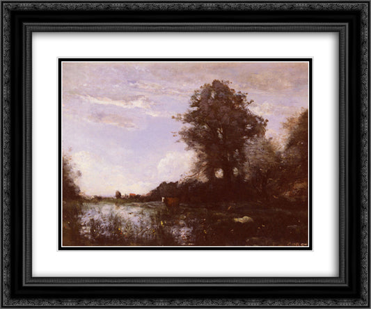 Cuicy Marsh, near Douai 24x20 Black Ornate Wood Framed Art Print Poster with Double Matting by Corot, Jean Baptiste Camille