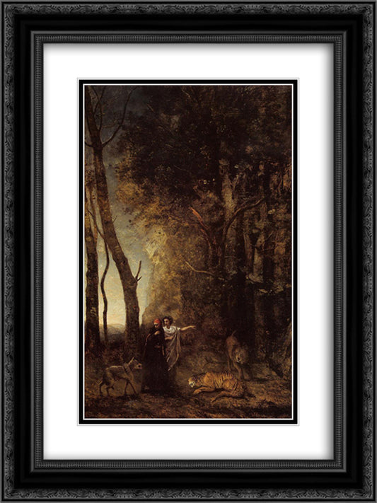 Dante and Virgil 18x24 Black Ornate Wood Framed Art Print Poster with Double Matting by Corot, Jean Baptiste Camille
