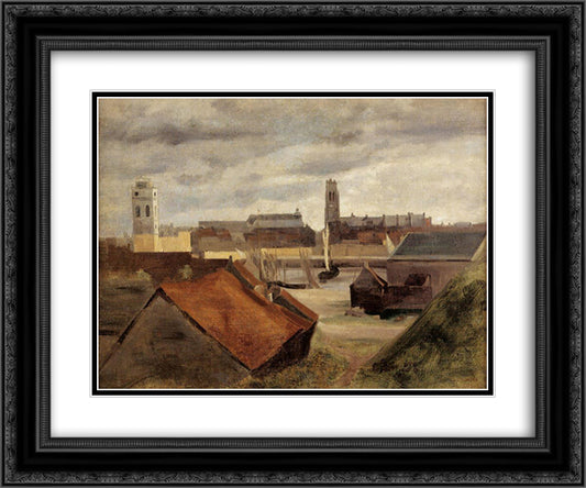 Dunkirk, the Fishing Docks 24x20 Black Ornate Wood Framed Art Print Poster with Double Matting by Corot, Jean Baptiste Camille
