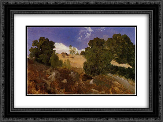 Fontainebleau 24x18 Black Ornate Wood Framed Art Print Poster with Double Matting by Corot, Jean Baptiste Camille