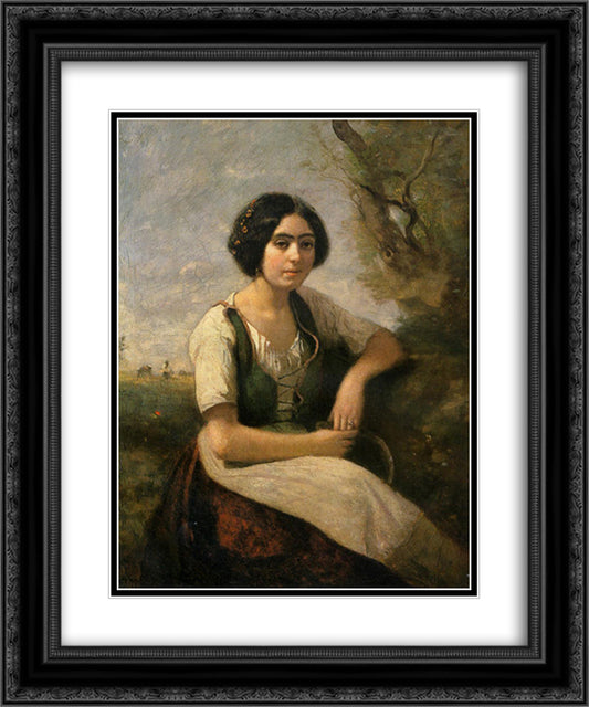 Harvester with Sickle 20x24 Black Ornate Wood Framed Art Print Poster with Double Matting by Corot, Jean Baptiste Camille