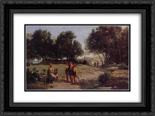 Homer and the Shepherds in a Landscape 24x18 Black Ornate Wood Framed Art Print Poster with Double Matting by Corot, Jean Baptiste Camille