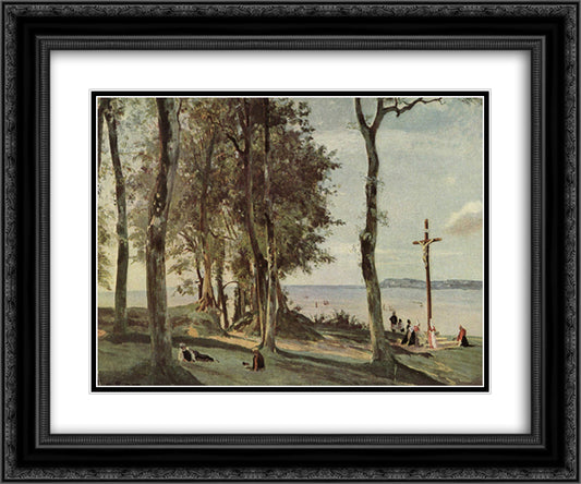 Honfleur Calvary on the Cote de Grace 24x20 Black Ornate Wood Framed Art Print Poster with Double Matting by Corot, Jean Baptiste Camille