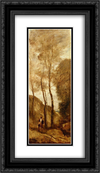 Horse and Rider in a Gorge 14x24 Black Ornate Wood Framed Art Print Poster with Double Matting by Corot, Jean Baptiste Camille