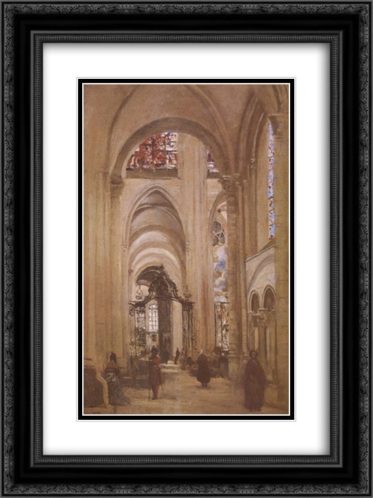 Interior of the Cathedral of St. Etienne, Sens 18x24 Black Ornate Wood Framed Art Print Poster with Double Matting by Corot, Jean Baptiste Camille