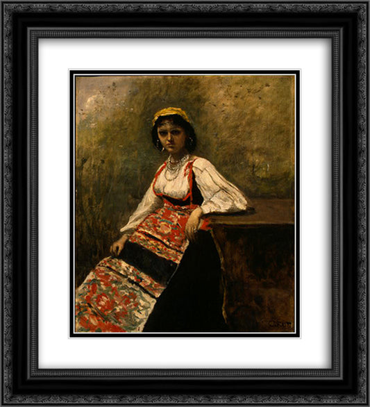 Italian Girl 20x22 Black Ornate Wood Framed Art Print Poster with Double Matting by Corot, Jean Baptiste Camille