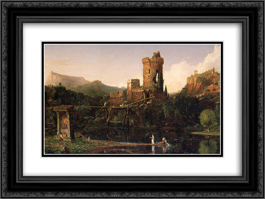 Landscape Composition Italian Scenery 24x18 Black Ornate Wood Framed Art Print Poster with Double Matting by Corot, Jean Baptiste Camille