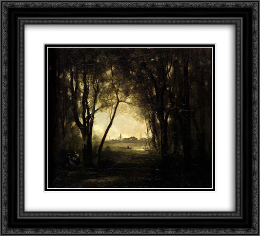 Landscape with a Lake 22x20 Black Ornate Wood Framed Art Print Poster with Double Matting by Corot, Jean Baptiste Camille