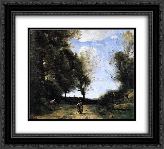 Landscape with Three Figures 22x20 Black Ornate Wood Framed Art Print Poster with Double Matting by Corot, Jean Baptiste Camille