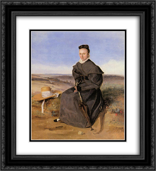 Louise Harduin in Mourning 20x22 Black Ornate Wood Framed Art Print Poster with Double Matting by Corot, Jean Baptiste Camille