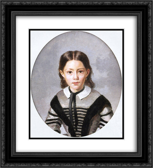 Louise Laure Baudot at Nine Years 20x22 Black Ornate Wood Framed Art Print Poster with Double Matting by Corot, Jean Baptiste Camille