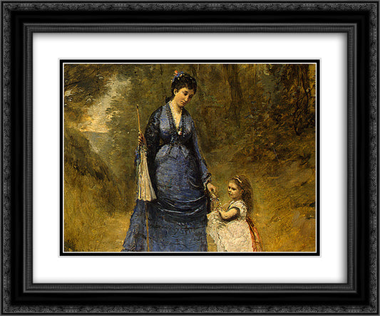 Madame Stumpf and Her Daughter 24x20 Black Ornate Wood Framed Art Print Poster with Double Matting by Corot, Jean Baptiste Camille