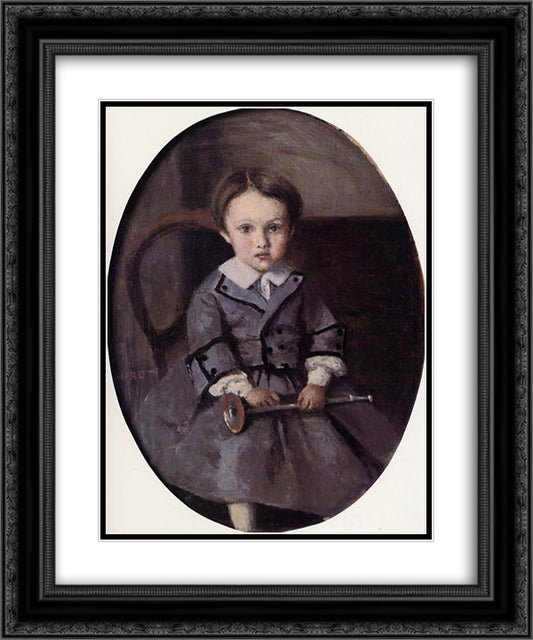 Maurice Robert as a Child 20x24 Black Ornate Wood Framed Art Print Poster with Double Matting by Corot, Jean Baptiste Camille