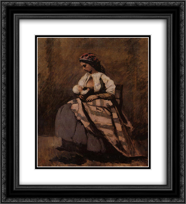 Mother Breast Feeding Her Child 20x22 Black Ornate Wood Framed Art Print Poster with Double Matting by Corot, Jean Baptiste Camille