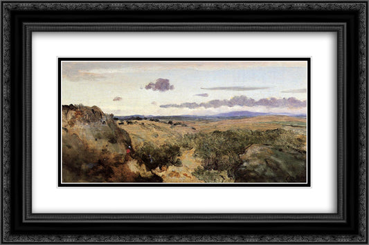 Mountainous Landscape 24x16 Black Ornate Wood Framed Art Print Poster with Double Matting by Corot, Jean Baptiste Camille