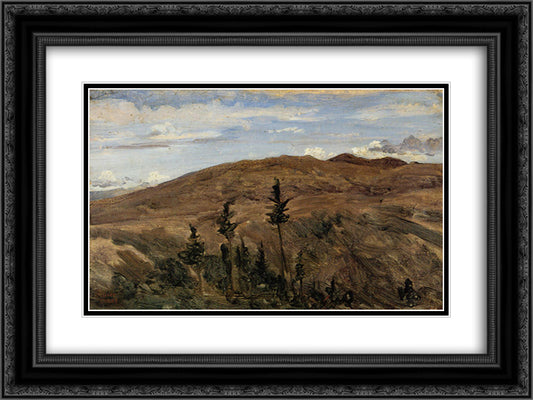 Mountains in Auvergne 24x18 Black Ornate Wood Framed Art Print Poster with Double Matting by Corot, Jean Baptiste Camille