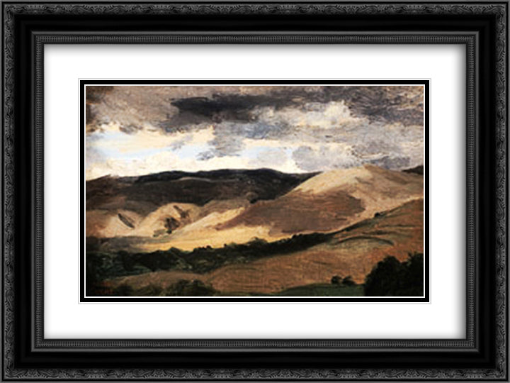 Mountains of Auvergne 24x18 Black Ornate Wood Framed Art Print Poster with Double Matting by Corot, Jean Baptiste Camille
