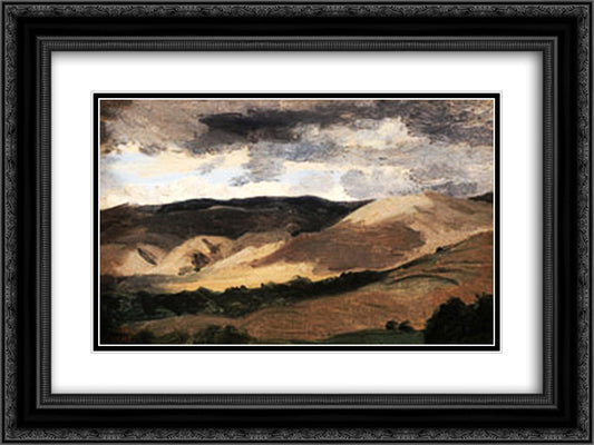 Mountains of Auvergne 24x18 Black Ornate Wood Framed Art Print Poster with Double Matting by Corot, Jean Baptiste Camille