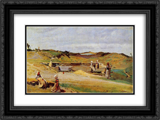 Mur (Cotes du Nord) 24x18 Black Ornate Wood Framed Art Print Poster with Double Matting by Corot, Jean Baptiste Camille