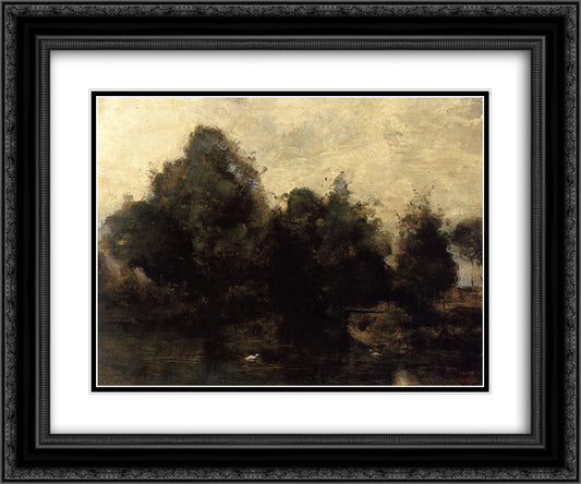 Near Arras, the Banks of the Scarpe 24x20 Black Ornate Wood Framed Art Print Poster with Double Matting by Corot, Jean Baptiste Camille