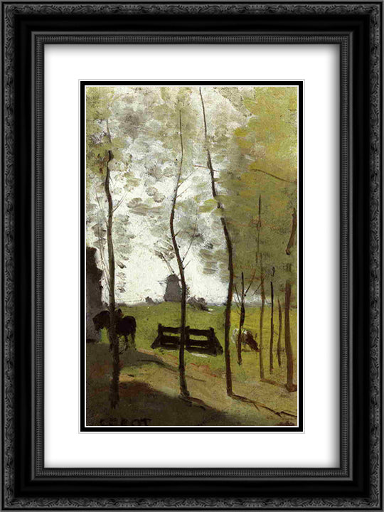 Near Rotterdam 18x24 Black Ornate Wood Framed Art Print Poster with Double Matting by Corot, Jean Baptiste Camille