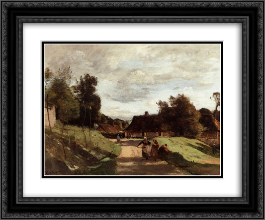 Near the Mill, Chierry, Aisne 24x20 Black Ornate Wood Framed Art Print Poster with Double Matting by Corot, Jean Baptiste Camille