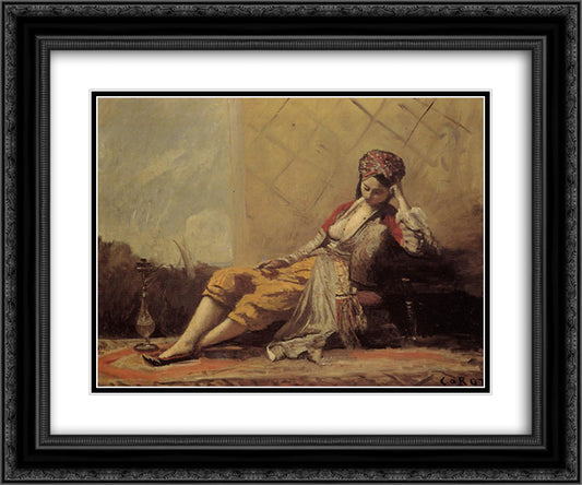 Odalisque 24x20 Black Ornate Wood Framed Art Print Poster with Double Matting by Corot, Jean Baptiste Camille