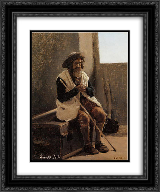 Old Man Seated on Corot s Trunk 20x24 Black Ornate Wood Framed Art Print Poster with Double Matting by Corot, Jean Baptiste Camille