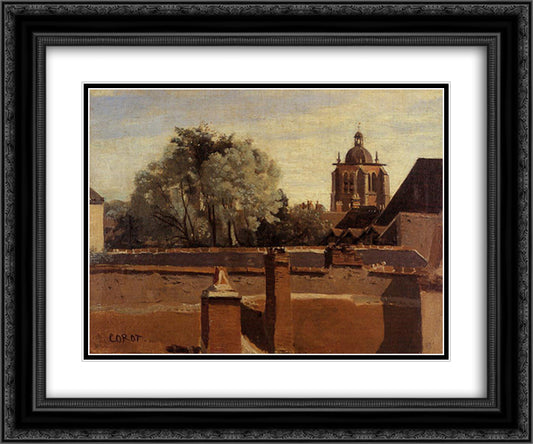 Orleans, View from a Window Overlooking the Saint Peterne Tower 24x20 Black Ornate Wood Framed Art Print Poster with Double Matting by Corot, Jean Baptiste Camille